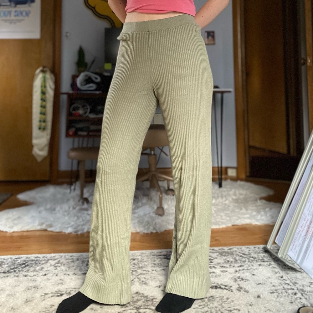 NAKD olive green ribbed wide leg pants / leggings